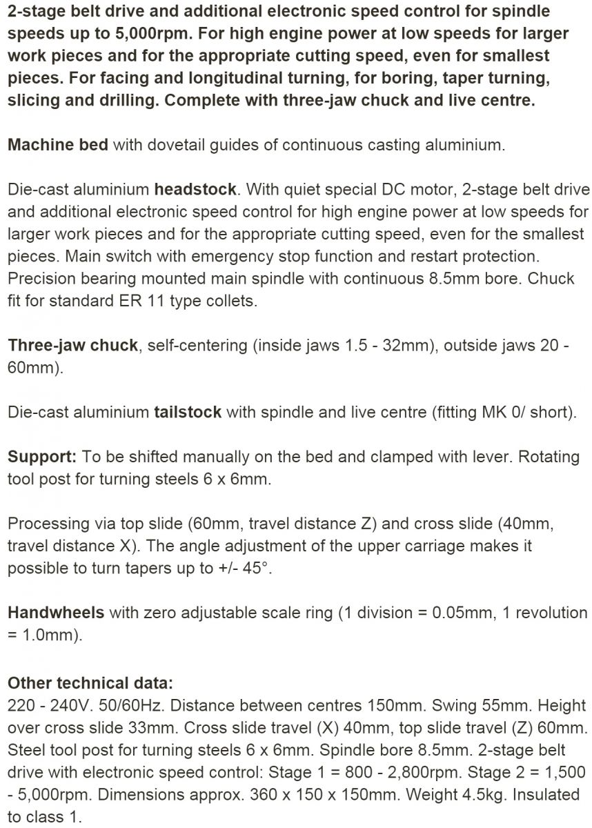 מחרטה שולחנית פרוקסון PROXXON FD 150 E